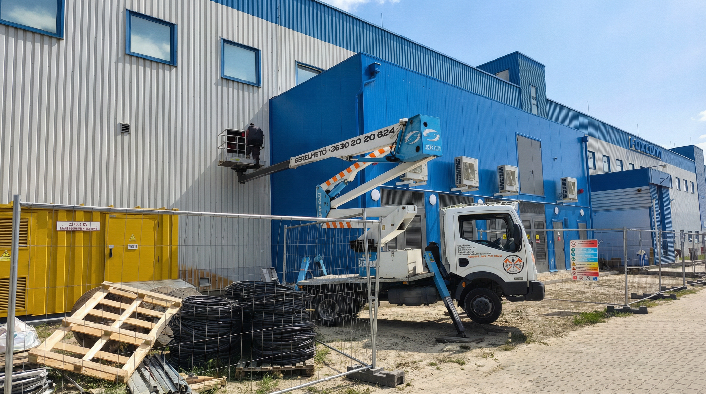 Emelőkosaras munka - ipari csarnok karbantartás